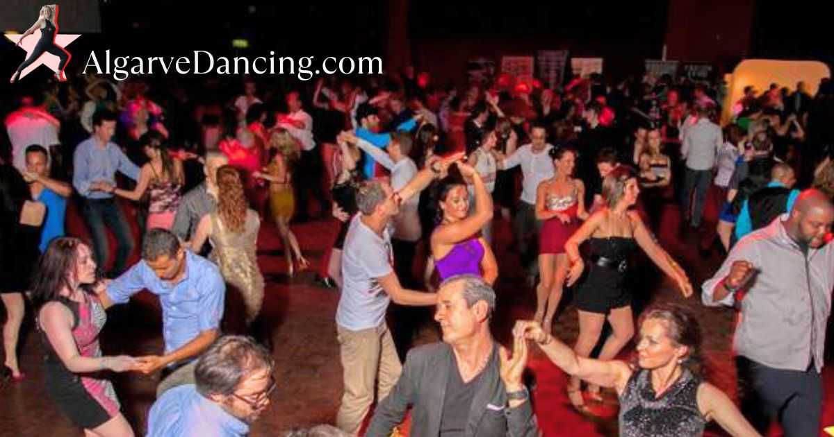 A lively dance floor packed with dancers immersed in the rhythm, capturing the energetic atmosphere.